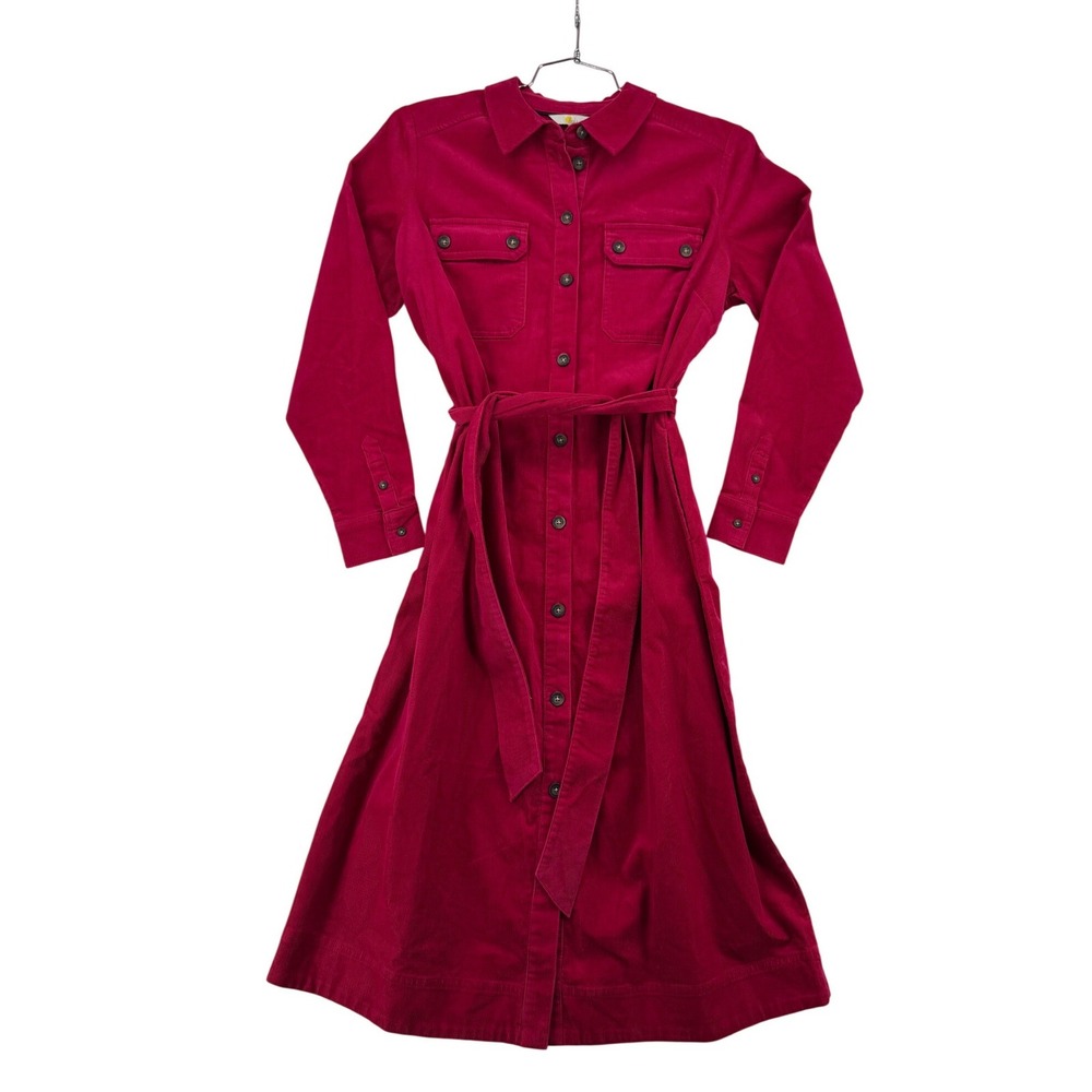 Boden Corduroy Midi Shirt Dress Women 12P Pink New Long Sleeve Belted D0301